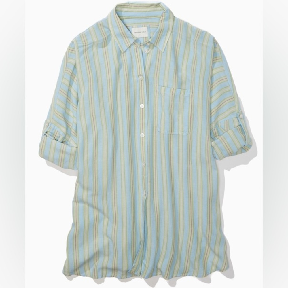 NEW American Eagle Go Big L oversize button up shirt cover-up pool to party blue